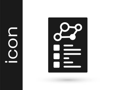 Siyah tıbbi pano beyaz arka planda izole edilmiş klinik kayıt simgesine sahip. Sağlık sigortası formu. Reçete, tıbbi kontrol işaretleri raporu. Vektör.