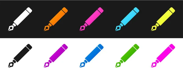 Set Fountain Pen Nib Icon Isolated Black White Background Pen — Stock Vector