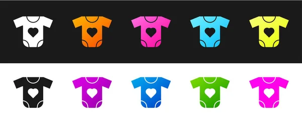 Set Baby Kleidung Symbol Isoliert Auf Schwarzem Und Weißem Hintergrund — Stockvektor