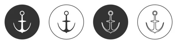 Icona Black Anchor Isolata Sfondo Bianco Pulsante Cerchio Vettore — Vettoriale Stock