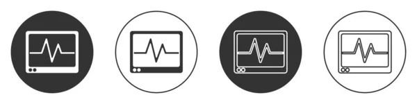 Schwarzer Computermonitor Mit Kardiogramm Symbol Auf Weißem Hintergrund Überwachungssymbol Ekg — Stockvektor