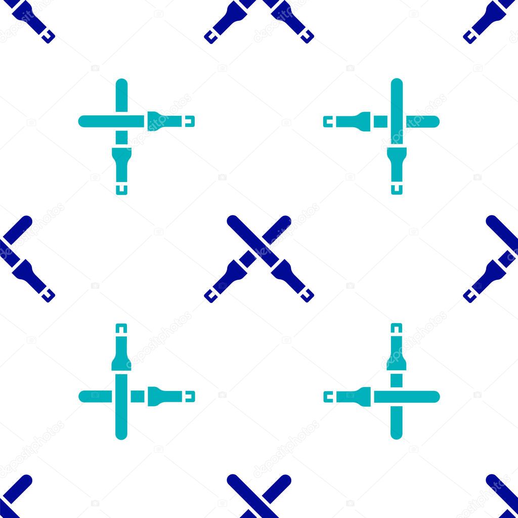 Blue Marshalling wands for the aircraft icon isolated seamless pattern on white background. Marshaller communicated with pilot before and after flight.  Vector.