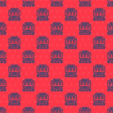 Restoran ikonunun mavi çizgisi kırmızı arka planda izole edilmiş. Vektör.