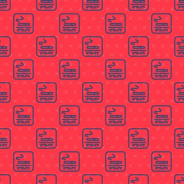 Mavi çizgi sigara içme alanı simgesi kırmızı arka planda izole edilmiş. Vektör.