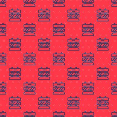 Mavi hat Demiryolu İkonunun Sonu kırmızı zeminde izole edilmiş pürüzsüz desen. Dur işareti. Demiryolu tamponundan hedefe. Vektör.