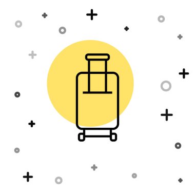 Seyahat simgesi için siyah bavul beyaz arkaplanda izole edildi. Seyahat bagaj tabelası. Seyahat bagaj ikonu. Rastgele dinamik şekiller. Vektör.