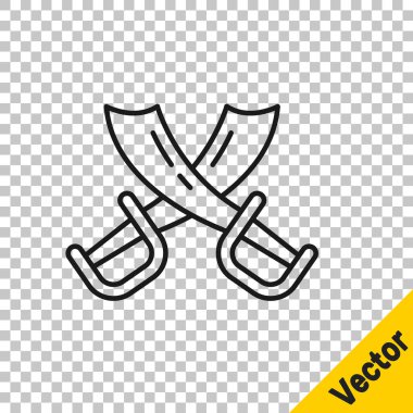 Çapraz korsan kılıcı simgesi şeffaf arkaplanda izole edildi. Kılıç işareti. Vektör.