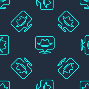 Yeşil çizgi konum korsan ikonu mavi arka planda izole edilmiş pürüzsüz desen. Vektör.