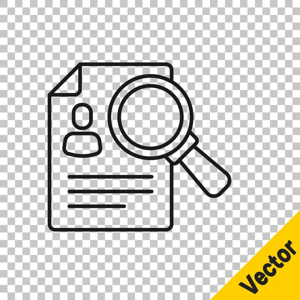 Black Line Document Paper Analysis Magnifying Glass Icon Isolated Transparent — Stock Vector