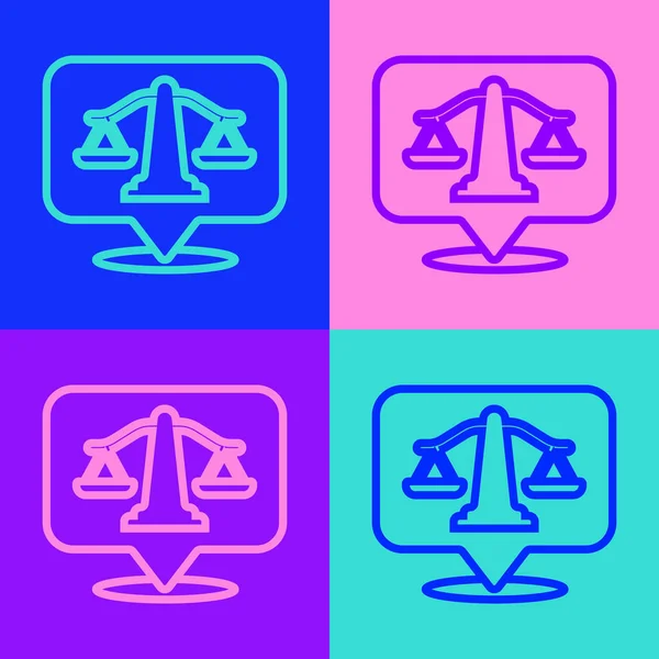 Pop Art Line Scales Justice Icon Isolated Color Background Court — Stock Vector