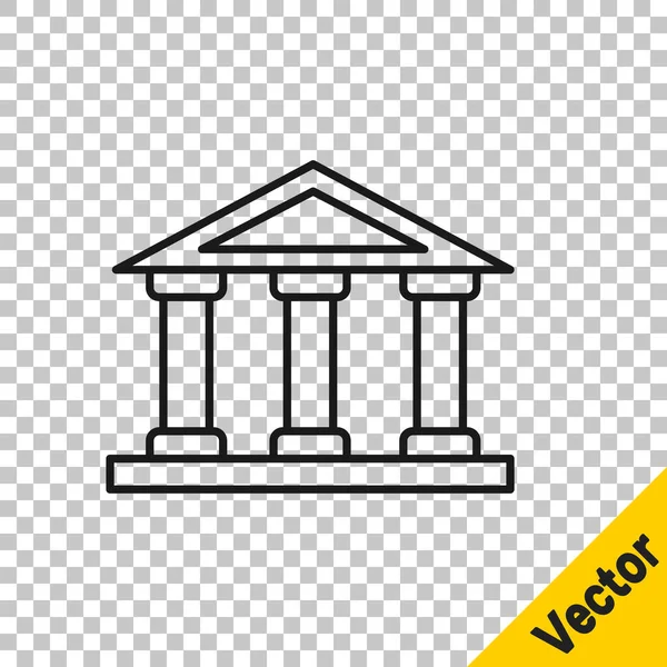 Black Line Courthouse Building Icon Isolated Transparent Background Building Bank — Stock Vector