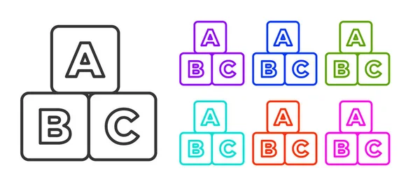 Zwarte Lijn Abc Blokkeert Pictogram Geïsoleerd Witte Achtergrond Alfabet Blokjes — Stockvector