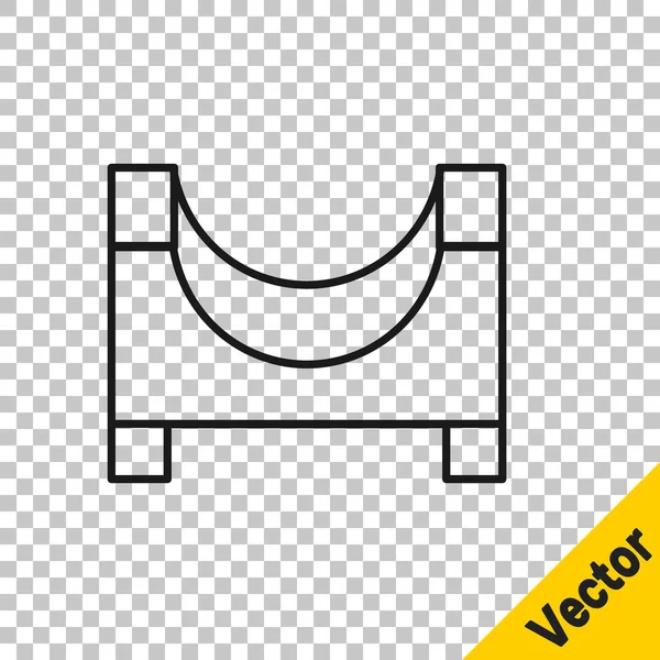 Black Line Skate Park Icon Isolated Transparent Background Set Ramp — Stock Vector