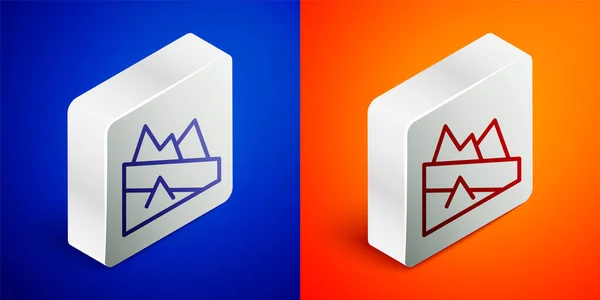 Isometric Line Mountain Descent Icon Isolated Blue Orange Background Symbol — Stock Vector