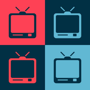 Pop Art Retro TV ikonu renk arkaplanında izole edildi. Televizyon tabelası. Vektör İllüstrasyonu.
