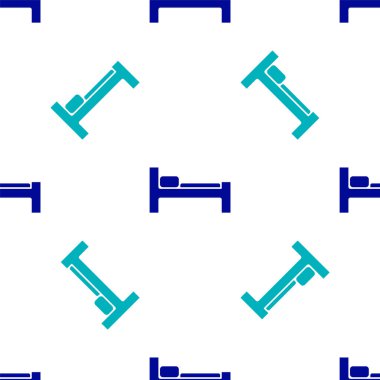 Mavi yatak simgesi beyaz arkaplanda izole edilmiş pürüzsüz desen. Vektör İllüstrasyonu.