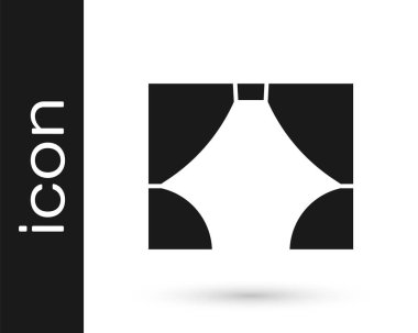 Beyaz arkaplanda gri perde simgesi izole edildi. Tiyatro ya da opera sahnesi için, konser açılışı ya da sinema galası için. Vektör İllüstrasyonu.