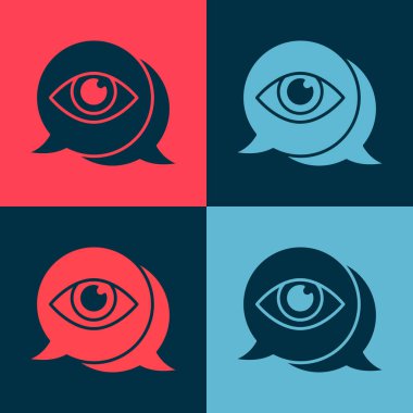 Pop Art Eye göz tarama simgesi renk arkaplanında izole edildi. Göz taraması yapılıyor. Güvenlik kontrol sembolü. Siber göz işareti. Vektör.