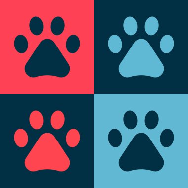 Pop Art Paw yazdırma simgesi renk arkaplanında izole edildi. Köpek ya da kedi pençesi izi. Hayvan izleri. Vektör.