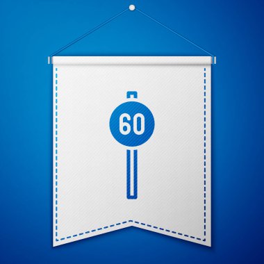 Mavi Hız sınırı trafik işareti. Mavi arka planda 60 km simgesi izole edildi. Beyaz flama şablonu. Vektör.