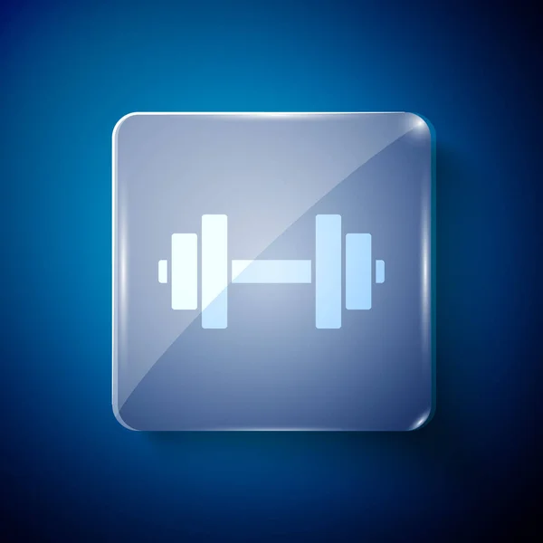 Icono Dumbbell Blanco Aislado Sobre Fondo Azul Icono Levantamiento Muscular — Vector de stock