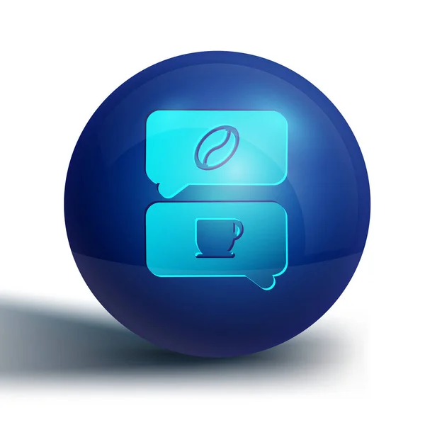 蓝色咖啡和对话图标隔离在白色背景 咖啡谈话 讲话泡泡聊天 蓝色圆环按钮 病媒图解 — 图库矢量图片