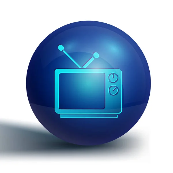 Icono Retro Azul Aislado Sobre Fondo Blanco Señal Televisión Botón — Archivo Imágenes Vectoriales