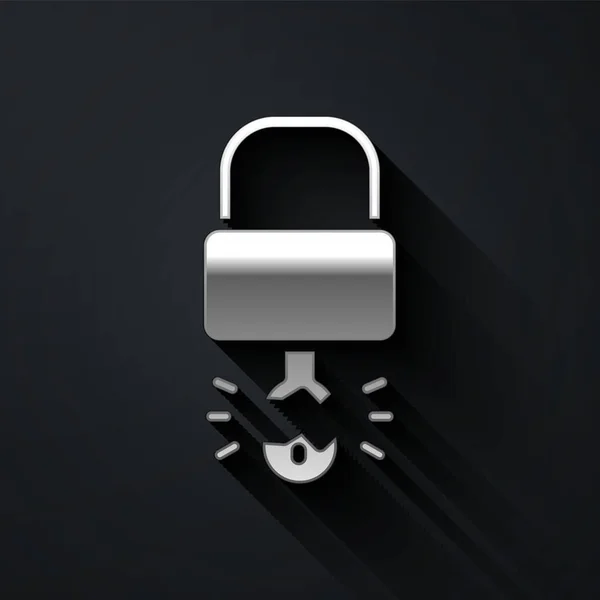 Silver Key Broken Padlock Icon Isolated Black Background Знак Замок — стоковый вектор