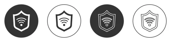 Black Shield Mit Wifi Wireless Internet Network Symbol Symbol Isoliert — Stockvektor