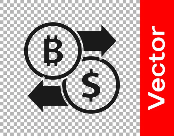 Fekete Cryptocurrency Csere Ikon Elszigetelt Átlátszó Háttérrel Bitcoin Dollár Csere — Stock Vector