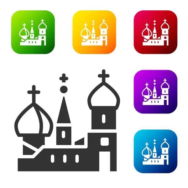 莫斯科黑人的象征 圣巴西尔主教座堂 俄罗斯的象征被白色背景隔离 在彩色正方形按钮中设置图标 — 图库矢量图片