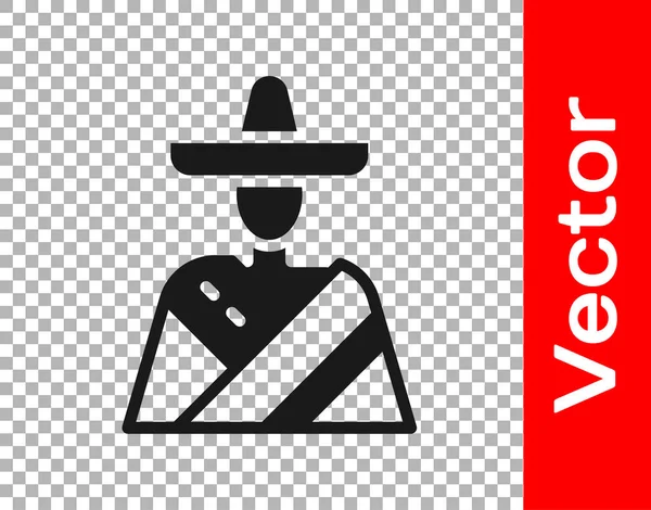 Homem Mexicano Preto Vestindo Ícone Sombrero Isolado Fundo Transparente Homem — Vetor de Stock