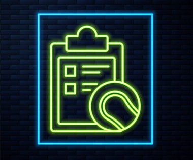 Parlayan neon hattı kontrol panosu ve duvar arkasında izole edilmiş tenis topu ikonu. Spor malzemeleri. Vektör İllüstrasyonu.