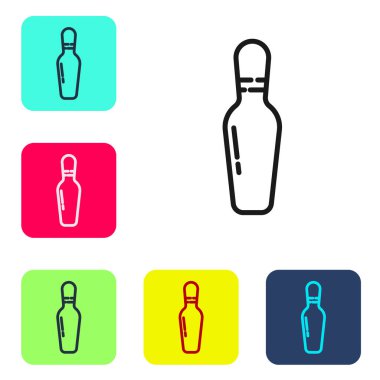 Siyah çizgi bovling lobut simgesi beyaz arkaplanda izole edildi. Renkli kare düğmelerle simgeleri ayarla. Vektör İllüstrasyonu.