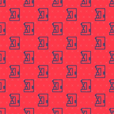 Mavi çizgi kahve makinesi ikonu kırmızı arka planda kusursuz desen izole etti. Vektör İllüstrasyonu.