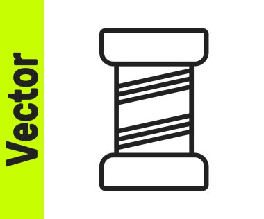 Beyaz arkaplanda izole edilmiş siyah çizgi dikiş ipliği. İplik makarası. İplik kutusu. Vektör İllüstrasyonu.