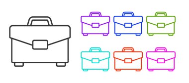 Beyaz arkaplanda siyah çizgi evrak çantası simgesi izole edildi. İş ilanı. İş portföyü. Simgeleri renklendirin. Vektör İllüstrasyonu.