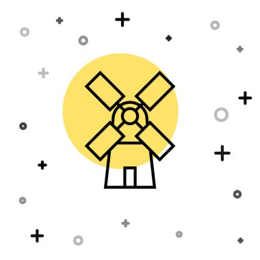 Siyah çizgi yel değirmeni simgesi beyaz arkaplanda izole edildi. Rastgele dinamik şekiller. Vektör.