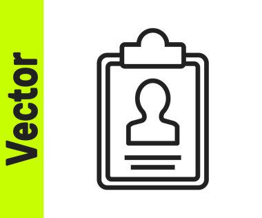 Beyaz arkaplanda özgeçmiş simgesi izole edilmiş siyah çizgi panosu. Özgeçmiş başvurusu. Müfredat vitae, profil fotoğraflı iş başvuru formu. Vektör.