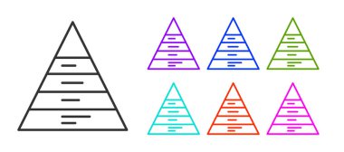 Siyah çizgi İş Piramidi grafiksel bilgi simgesi beyaz arkaplanda izole edildi. Piramitsel aşamalar grafik elementleri. Simgeleri renklendirin. Vektör.