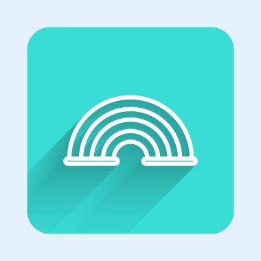 Beyaz çizgi gökkuşağı ikonu uzun gölgeli izole edilmiş. Yeşil kare düğmesi. Vektör.