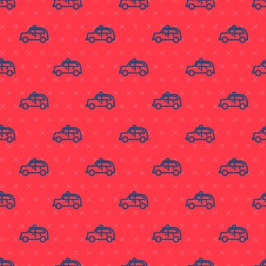 Mavi çizgi taksi ikonu kırmızı arka planda izole edilmiş. Vektör.