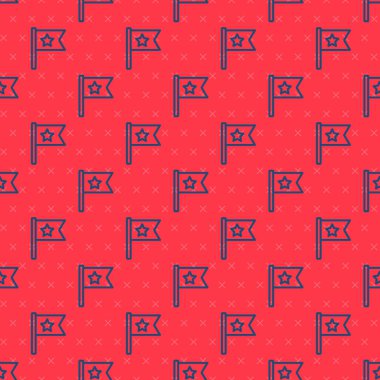 Mavi çizgi Amerikan bayrak ikonu kırmızı arka planda izole edilmiş pürüzsüz desen. ABD bayrağı. Amerika Birleşik Devletleri. Vektör.