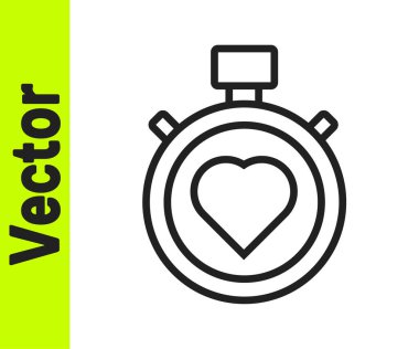 Merkezdeki siyah çizgi kalp kronometre simgesi beyaz arkaplanda izole edildi. Sevgililer Günü. Vektör.