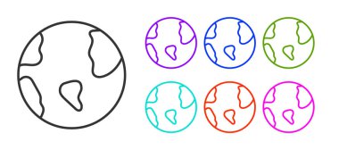 Siyah çizgi Dünya ikonu beyaz arka planda izole edilmiş. Dünya ya da Dünya işareti. Küresel internet sembolü. Geometrik şekiller. Simgeleri renklendirin. Vektör.