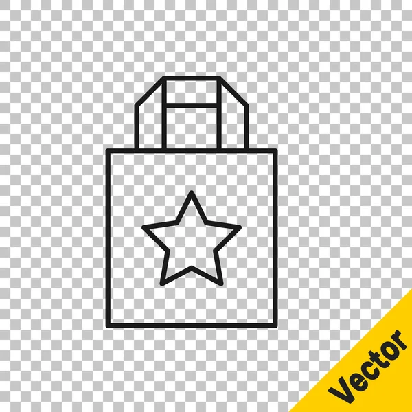 Black Line Paper Shopping Bag Icon Isoliert Auf Transparentem Hintergrund — Stockvektor