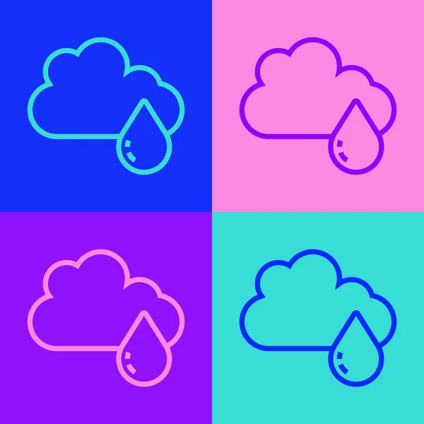 Pop Art Line Nube Con Icono Lluvia Aislado Sobre Fondo — Archivo Imágenes Vectoriales