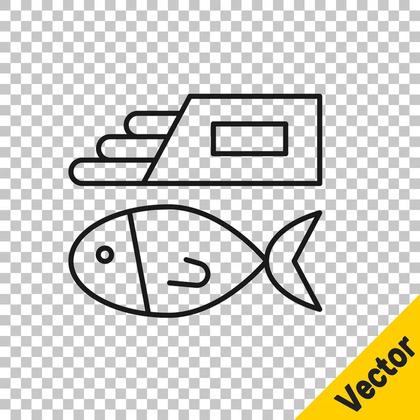 Black Line Fish Chips Symbol Isoliert Auf Transparentem Hintergrund Vektor — Stockvektor