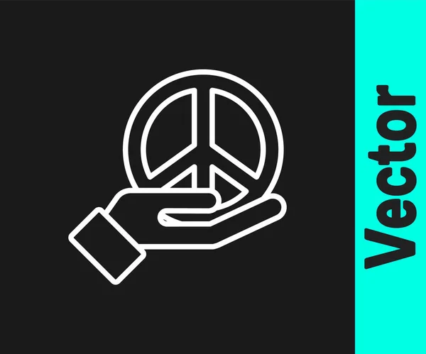 Weiße Linie Peace Symbol Isoliert Auf Schwarzem Hintergrund Hippie Symbol — Stockvektor