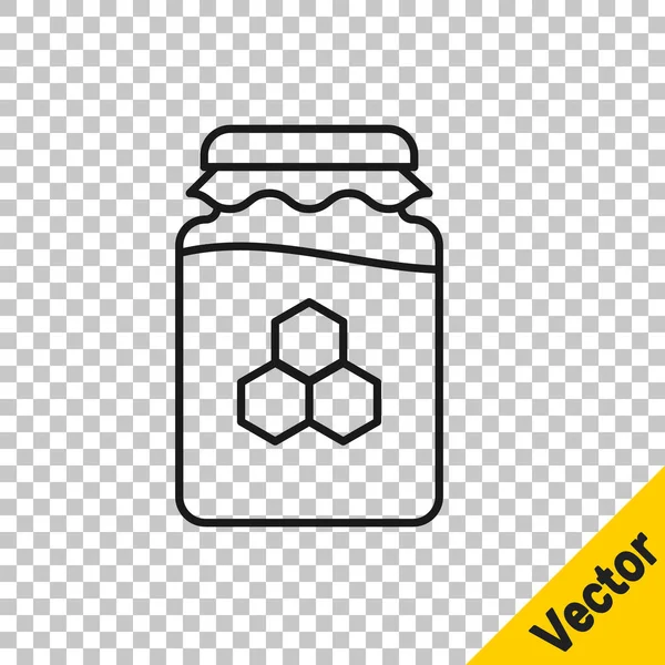 Schwarze Linie Glas Honig Symbol Isoliert Auf Transparentem Hintergrund Foodbank — Stockvektor
